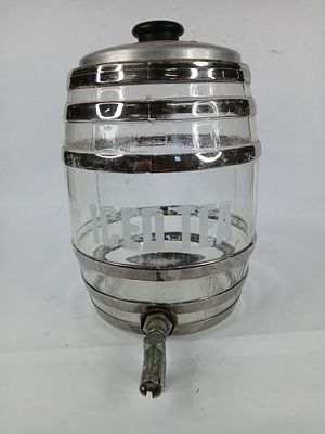 Glass barrel ice tea dispenser jar. spigot needs repair but displays well