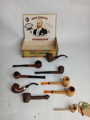 9 tobacco smoking pipes. includes weber , wellington, willard corn cob and more