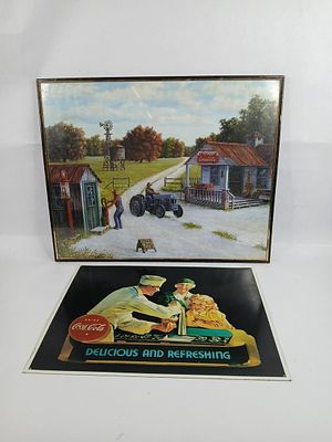 Coca-Cola frame print and metal sign. sign is 12.5x16 print is 16x20