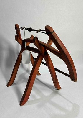 Salesman Sample buck saw & stand in orig paint. Great original paint!! Saw is 17in long stand is 