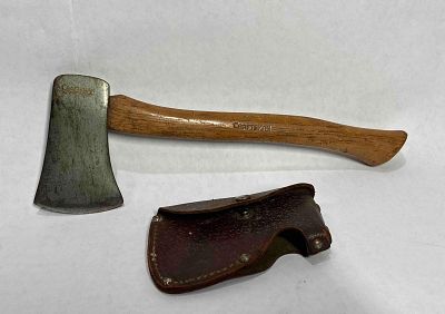 Craftsman Camping Hatchet. 4 inch blade with a 10.5 inch handle and leather belt pouch.