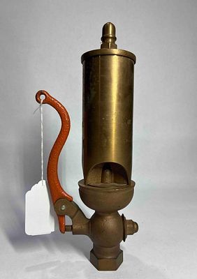Unmarked Brass Acorn top 3-chime steam whistle. Overall length is 12in.