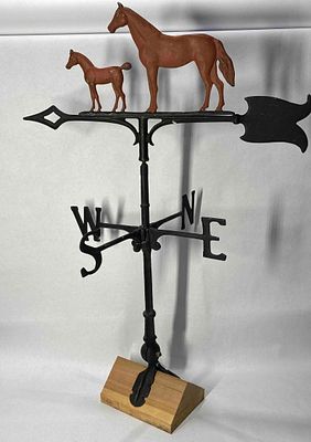 Mare & Foul Directional Arrow Weathervane. Mounted to wood base for easy display. 36x23
