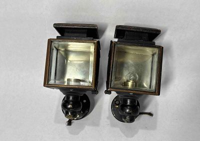 Miniature Beveled Glass Buggy Lanterns. Wired for a small bulb, featuring reflective interior 