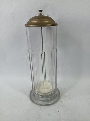 Vaseline Glass Soda Shop Straw Dispenser. Lift top lid with attached straw cup. Glows green 