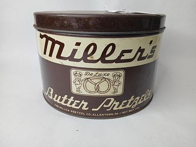 Millers Butter Pretzel Tin. Allentown Pa. 8.5x5.5