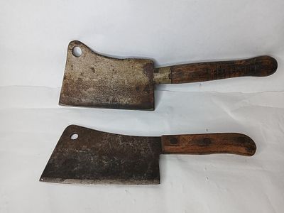 Briddell & Unmarked Cleavers. Briddell no 870. One featuring heavy duty round handle. 16 and 13 