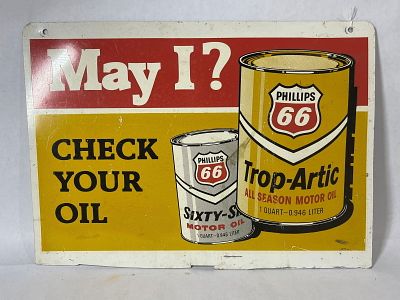 Phillips 66 Double Sided Tin Sign. Bottom edge looks to have been trimmed slightly. Both sides 