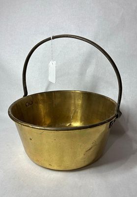 Shiny Brass Pot w Forged Handle. A wonderful clean pot with a hand forged handle. 13.5 inches in 