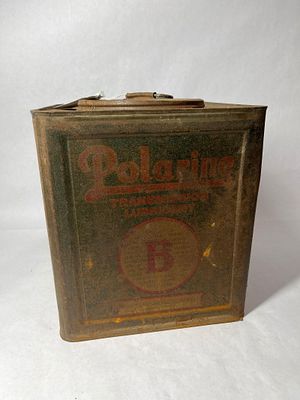 Polarine Transmission Lubricant Can. The Standard Oil Company tin can. Spotting to all sides but 