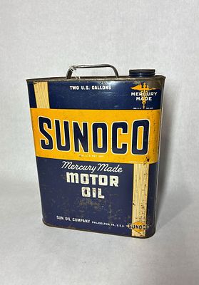Sunoco Motor Oil Can. Two gallon oil can. Several chips to paint along upper rim and minor spotting