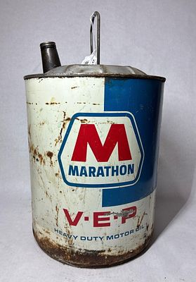 Marathon VEP Heavy Duty Motor Oil Can. 5 Gallon. Several dents and surface spots