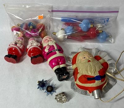 Royal Crown Bubble Lights, Plastic Santa Ornaments, and Decor. .