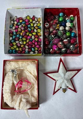 Mini Glass Christmas Bulbs, Tree Topper, and Deer. Older Christmas Decor