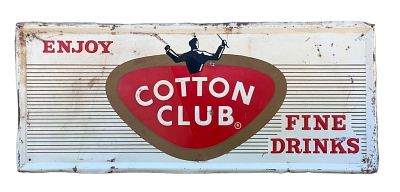 Vintage Art Deco Cotton Club Embossed Metal Harlem Mobster Jazz Club Liquor Advertising Sign. 27 
