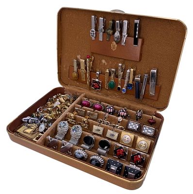 80 pc Antique to Vintage Men's Cufflink, Tie Bar and Tie Pin Collection in Velvet Case, 14k Gold. 