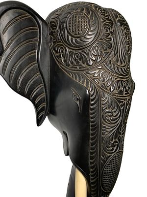 Outstanding Large Sized Mid Century Carved Elephant Wall Sculpture. Purchased decades ago in 