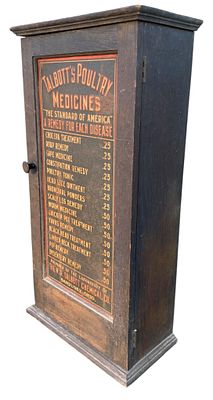 Antique General Store Talbot's Poultry Medicine 6 Shelf Countertop Remedies Advertising Cabinet. 