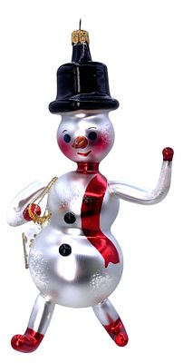 RADKO Snowy with Skates Large Italian Glass Christmas Tree Snowman Ornament. 8" length, RADKO 