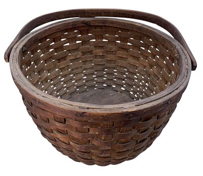 Fantastic Large 19th Century Hand Woven Oak Wood Splint Round Antique Gathering Basket. Substanti 