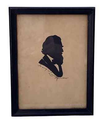 Classic Antique Bearded Gentleman Framed Silhouette. E J S Manufacturing Co., 7 5/8" x 5 7/8" x 