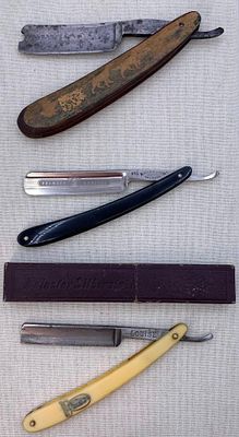 3 Antique Kraut & Dohnal, Baurmann Solingen and Wade & Butcher Shaving Straight Razors. 1) 