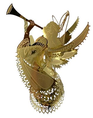 27 pc Vintage Golden Brass Christmas Tree Ornament and Horn Holiday Decoration Collection. Intric 