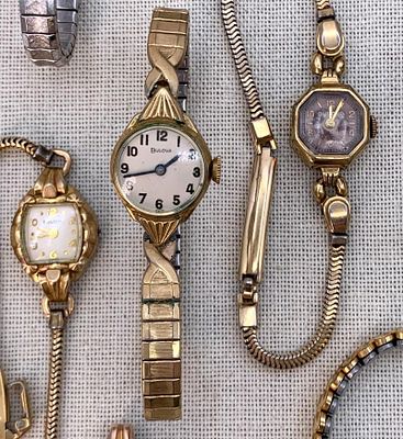 18 Elgin, Bulova, Gruen, Waltham, Caravelle, 10k Filled, 14k Rolled Gold Vintage Ladies Wristwatches