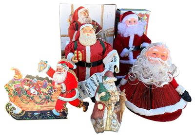 5 Vintage Santa Claus Christmas Holiday Decorations. Including a 15" fabric mache Santa with the 