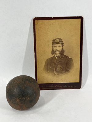 Col Samuel S Carroll Photo and Civil War Cannon Ball. Civil war photo card with history. Ball is 