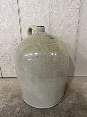 5 Gallon Glazed Stoneware Jug. 19 inches tall with cobalt blue number 5. No chips or cracks found.