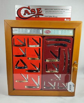 17- Case XX Knives in display & original boxes. Case XX display with 17 knives. There is 16 