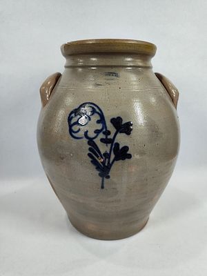 A.E. Smith & Sons Decorated 4-gal stoneware jar. Peck Slip, NY. Does have a chip on interior rim 
