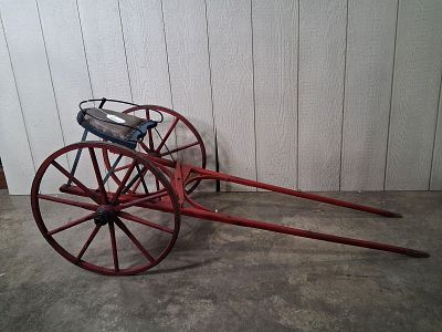 Early Goat/Pony sulky. 21in wheel base overall length is 54in.