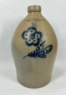 A.O. Whittemore decorated 2gal stoneware jug. Havana, NY. Excellent condition! Chip and crack 