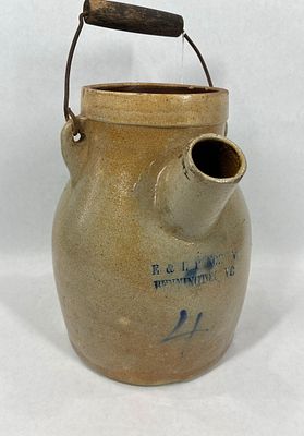 E. & L.P. Norton 4qt Stoneware Batter jug. Bennington, VT. Does have a few small flakes on rim 