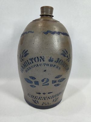 Great Hamilton & Jones Decorated 2gal jug. Greensboro, PA. With 2 small chips on spout collar 