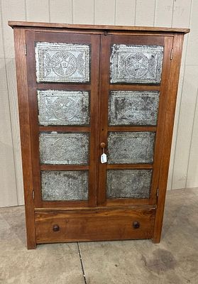 Primitive Country 16 drw Pie Safe with drawer. 44.5in wide 17in deep 64.5in tall.