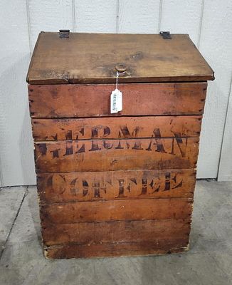 Great Country Store German Coffee Bin. Does have some mouse gnawing character in back but is a 