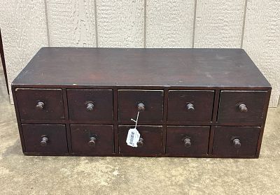 American Country 10-drw Apothecary. 32.75in long 15in wide 11in tall.