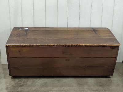 Primitive square nailed grain bin. With lift top hinged lid. 63in long 27in wide 28in tall.