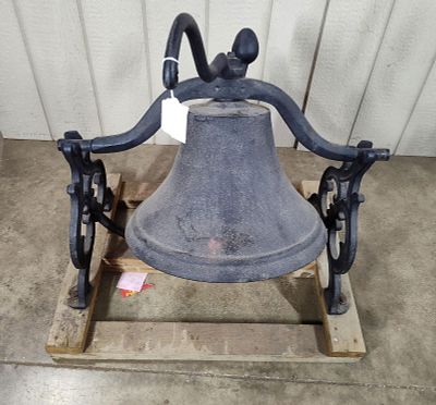 Great Early Cast Iron Church or Town Bell. Great early bell with original ornate cast iron frame 
