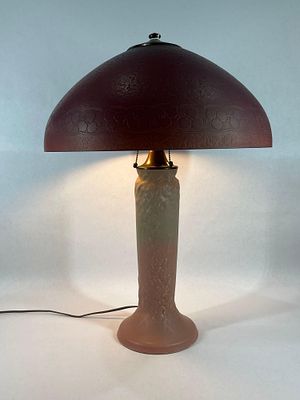 Outstanding Rookwood Base w/ Handel Ice Shade Lamp. Beautiful lamp with Rookwood Pottery base 