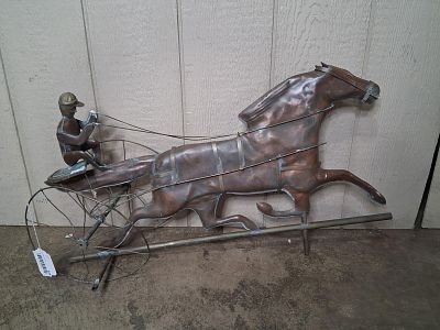 Copper Horse & Jockey weathervane topper. 30in long 18in tall.