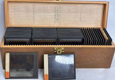 Collection of 90+ Magic Lantern glass slides. Slides are 3.25in x 4in.