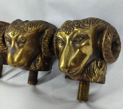 Set of 4 Mid Century brass/bronze Ram Head toppers. These appear to be solid brass/bronze with a 