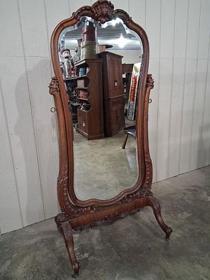 Fancy 19th century Victorian carved Cheval Mirror. Beautiful highly Carved frame and legs on 