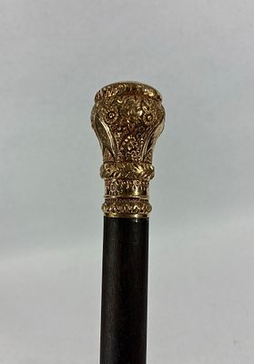 Early Victorian Gold Filled Etched Cane/Walking Stick. Great early cane with ornate gold filled 