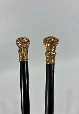 2- 19th C Victorian Gold Filled Canes/Walking Sticks. Both with beautiful ornate gold filled 