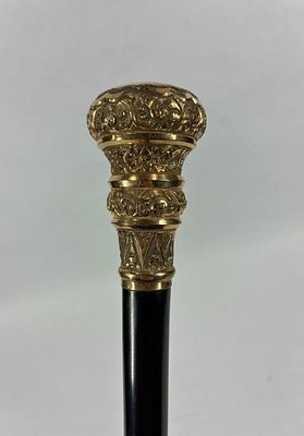 Early Victorian Gold Filled Etched Cane/Walking Stick. Beautiful ornate gold filled top with 
